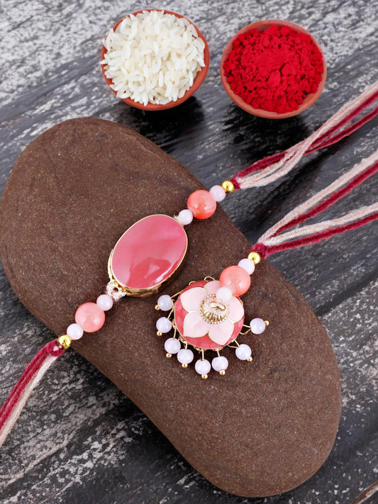 Lucky Jewellery Designer Pink Meena Rakhi - Rakshabandhan Rakhee with Tasseled Lumba Bracelet for Brother Bhaiya Bhai Bhabhi - Pack of 2 (265-CHCR1-1151-PK-2)