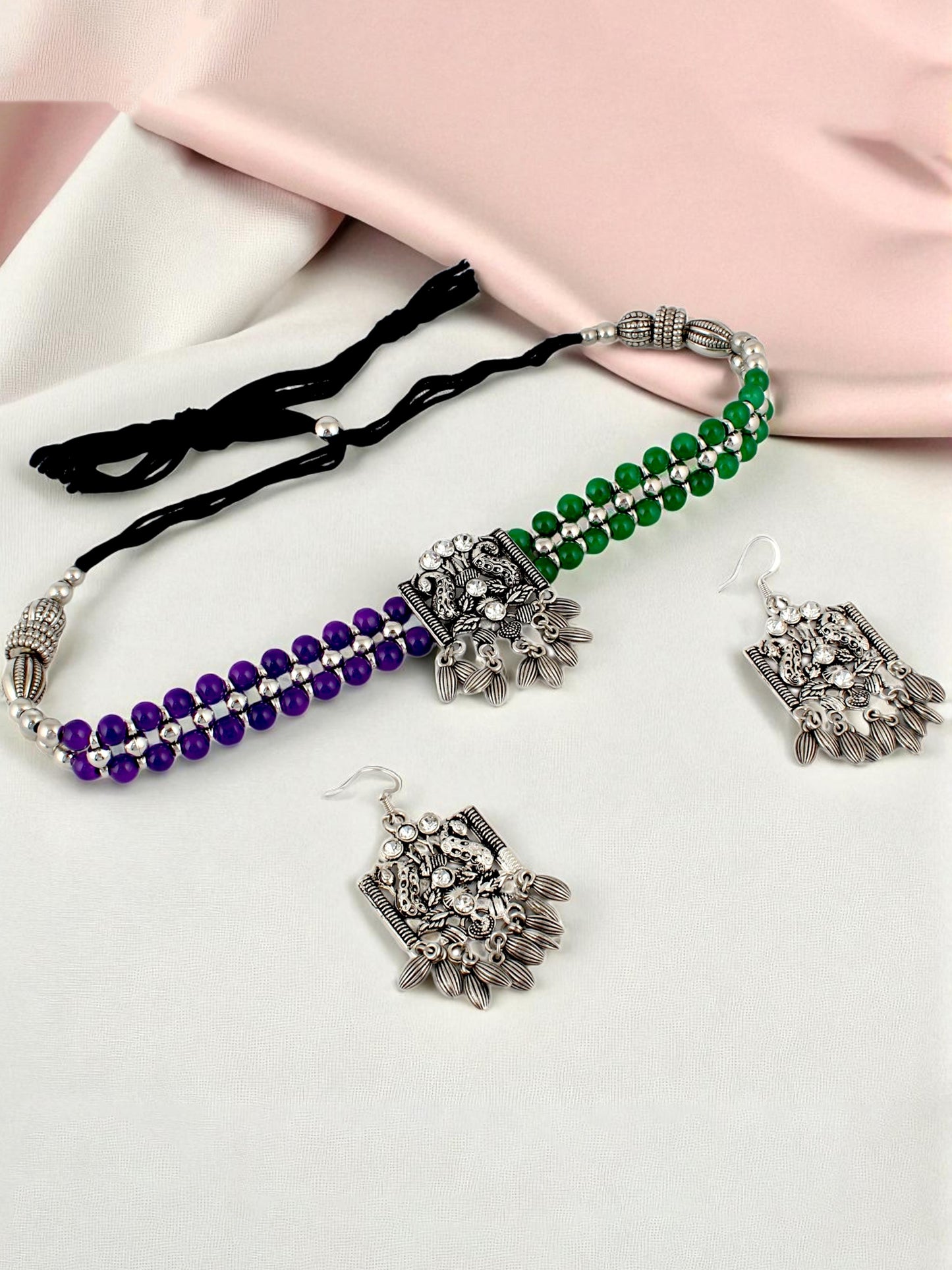 Navratri, Dandiya Garba Festival Jewellery Beads Choker Necklace with Earring