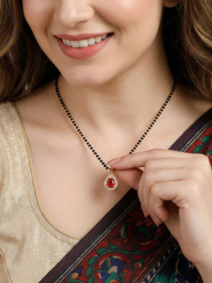Lucky Jewellery Red Stone AD Mangalsutra for Women (113-CHMS-1279-M)