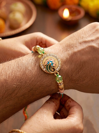 Designer Floral Enamel Multicolour Beaded Rakhi for Brother with Roli Chawal & Greeting Card (70-S7R1-EA2822)