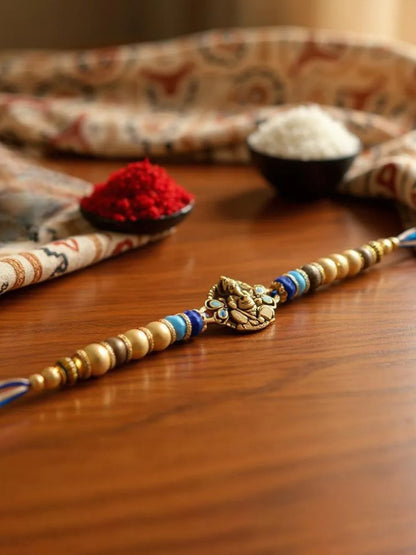 Gold Plated Meenakari Religious Rakshabandhan Ganpati Design Rakhi for Bhaiya/Bhabhi Pack of 1