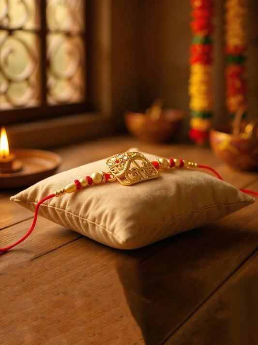 Gold Plated Religious Rakhi - Rakshabandhan Jai Shri Ram Design Rakhee for Bhaiya/Bhabhi - Pack of 1