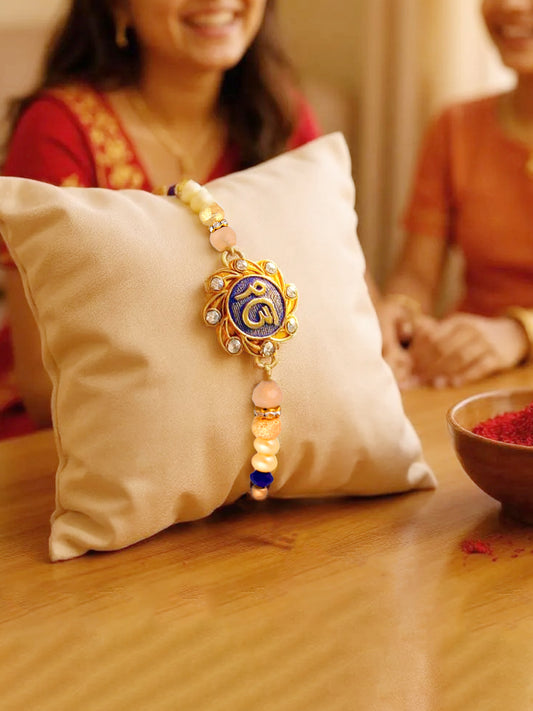 Gold Plated Meenakari Ik Onkar Religious Rakshabandhan Sardar/Sikh Rakhi for Bhaiya/Bhabhi Pack of 1