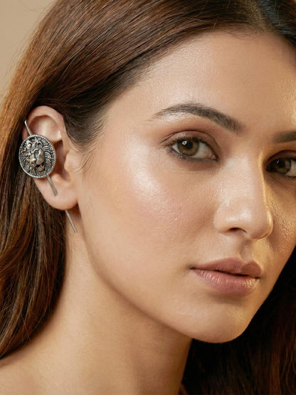 Vintage Lion Face Oxidised Silver Teeli Earcuff Earring For Girls & Women (139-KEO-7659)