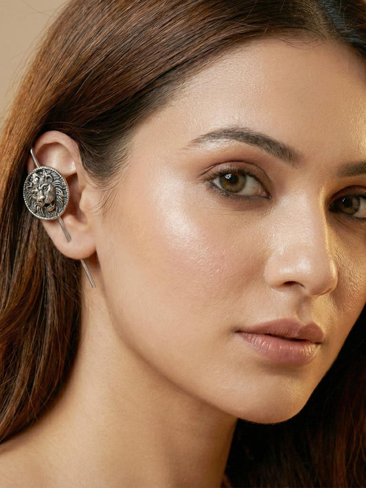 Vintage Lion Face Oxidised Silver Teeli Earcuff Earring For Girls & Women (139-KEO-7659)