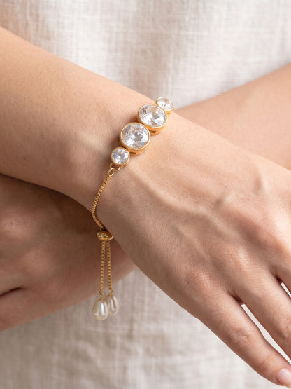 LUCKY JEWELLERY Rakhi for Brother/Bhaiya – Gold Plated Red Thread Rakshabandhan Rakhie in White Stones for Bhai/Bhabhi (Pack of 2) – Rakhee Bracelet with Pull Chain Rakshasutra (152-L1R1-10B-W-2-2026)