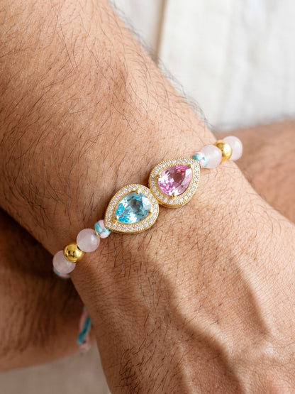 Rakhi for Brother with Blue & Pink drop AD Pendant, Smooth Pastel Beads,Roli Chawal & Card (176-CHR1-1279-PKF-1-2026)