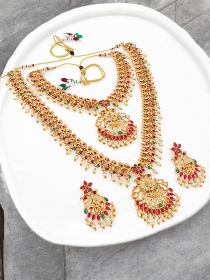 Traditional Temple Jewellery Goddess Lakshmi Design Necklace with Earrings