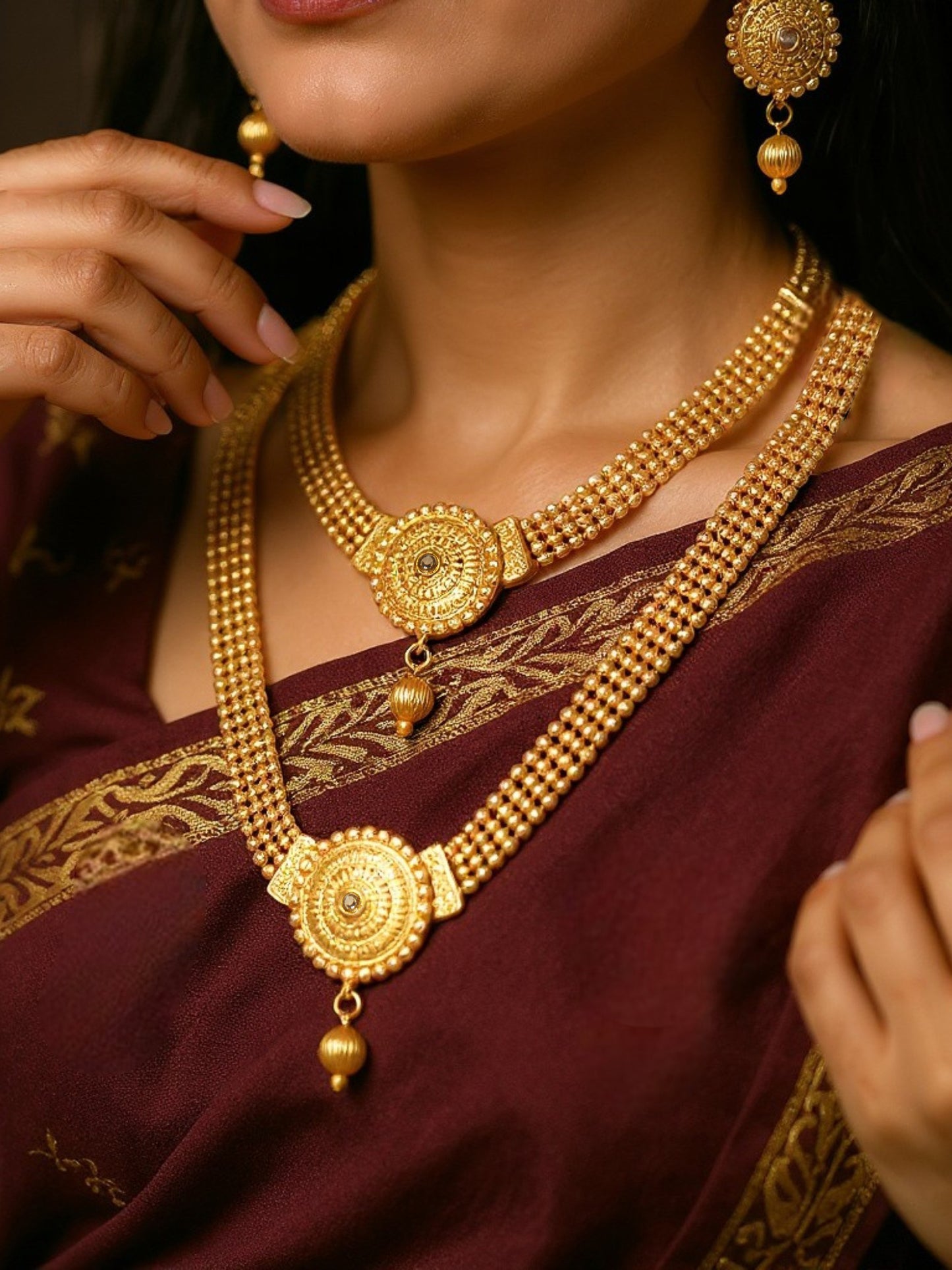 Gold Plated Necklace Set with Earrings Traditional Necklace Jewellery