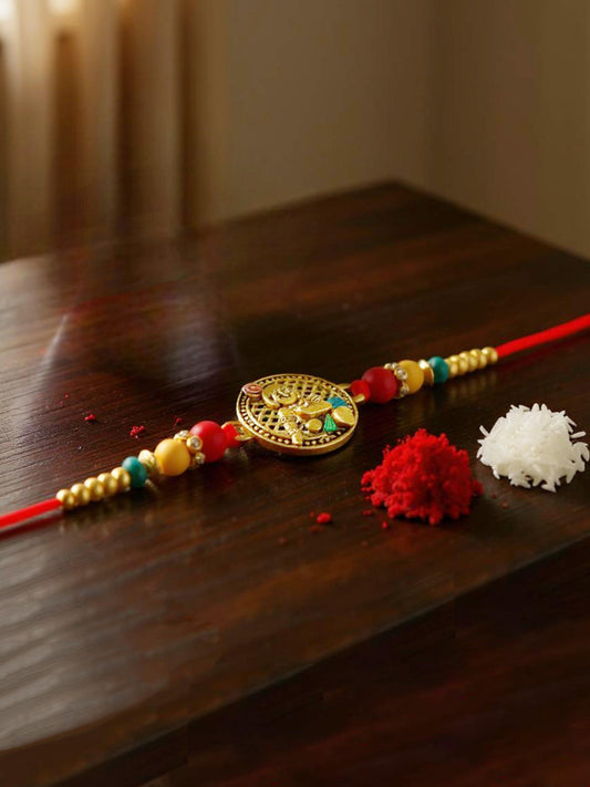 Gold Plated Little Krishna Religious Rakhi for Bhaiya/Bhai/Bhabhi Rakshabandhan Rakhee Pack of 1