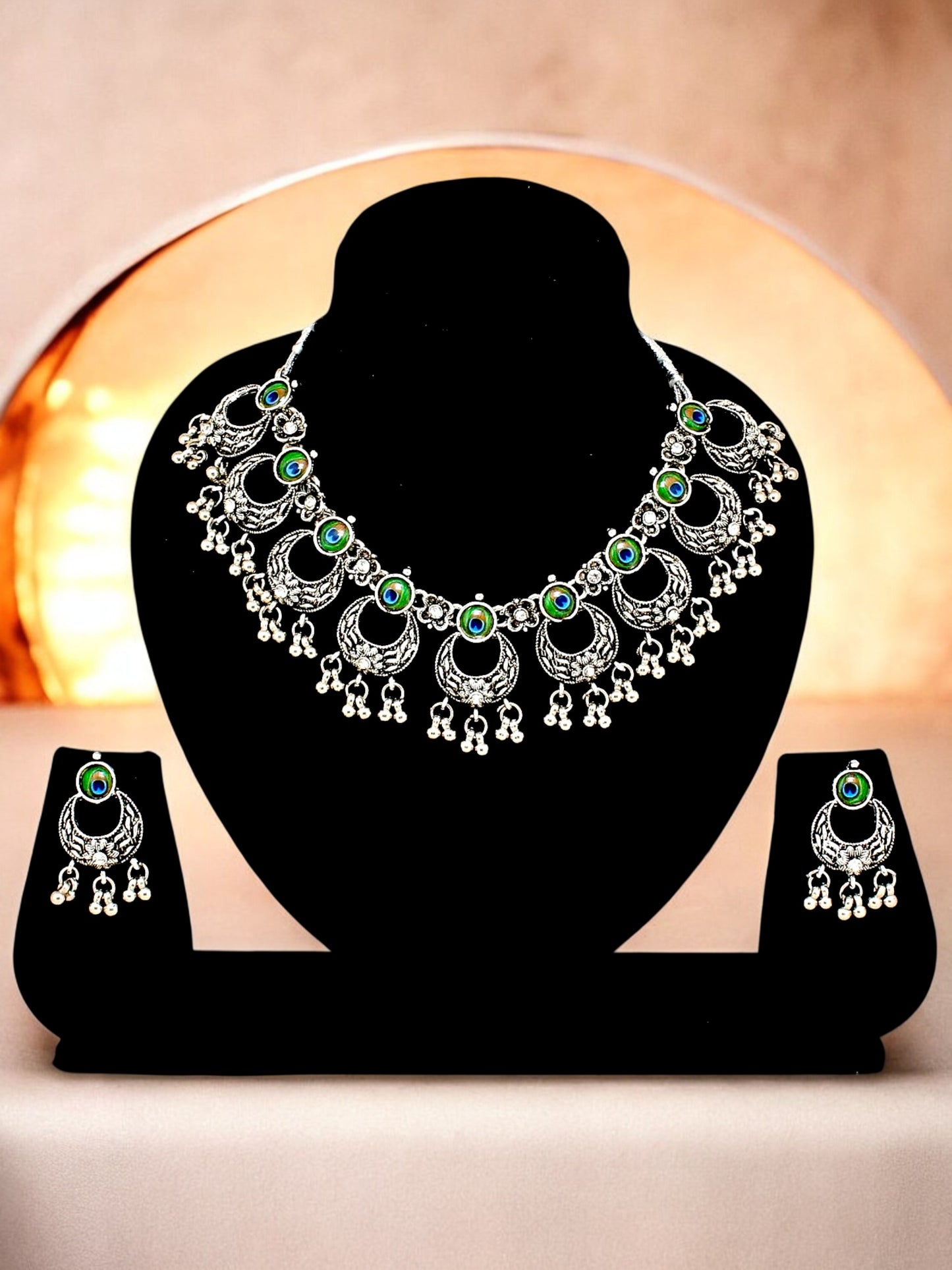 Oxidised Silver Plating Navratri Festival Jewellery Choker Necklace Set