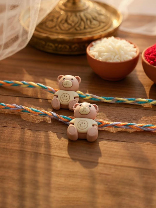 Lucky Jewellery Designer Teddy Bear Kids Rakhi - Rakshabandhan Plastic Cute Teddy Rakhee Bracelet for Brother/Bhaiya/Bhai/Bhabhi/Kids - Pack of 4 (130-CHR1-1948-4)