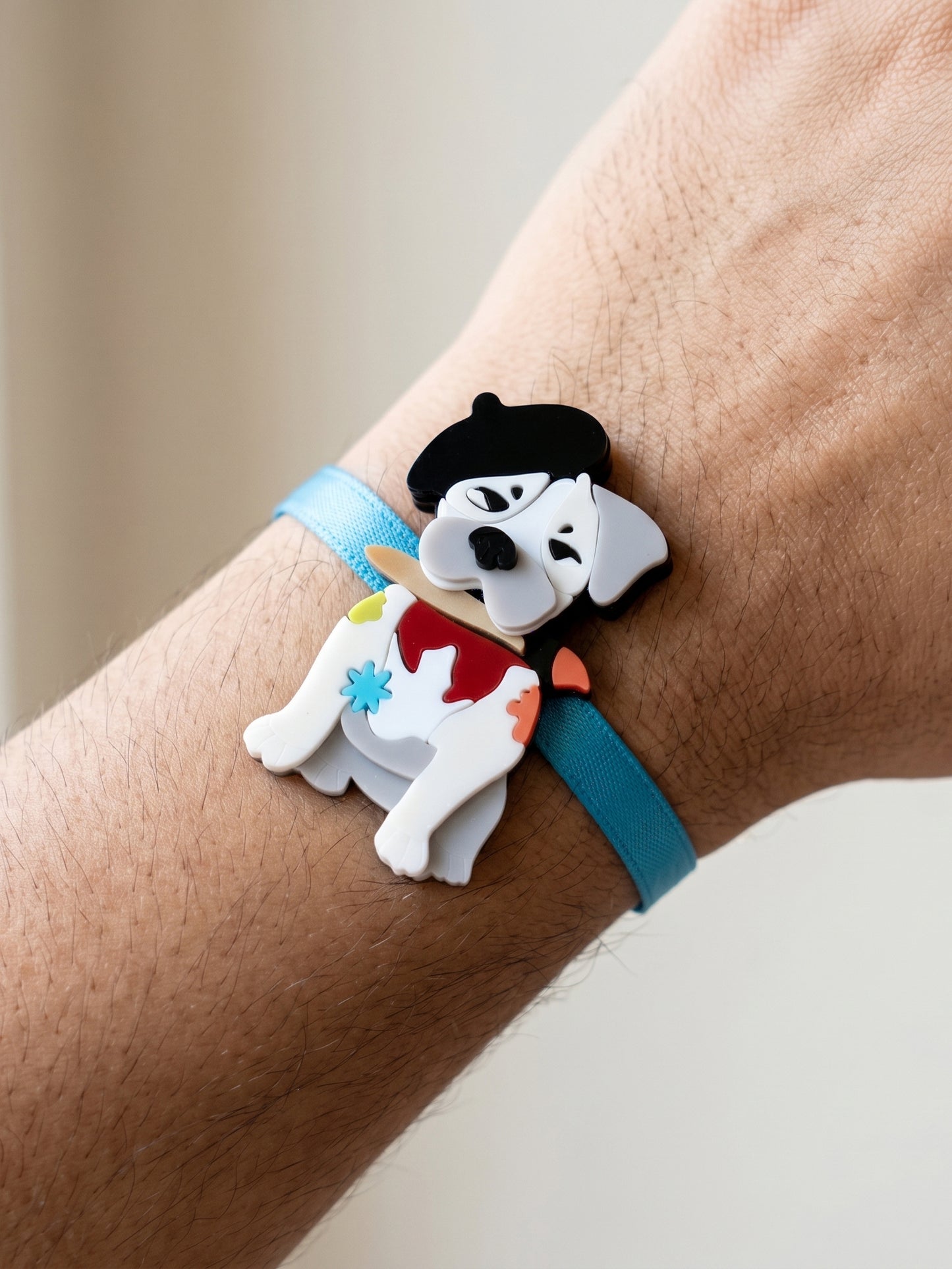 Kids Rakhi for Little Brother, Cute Cartoon Dog Acrylic Charm on Soft Blue Ribbon, Roli, Chawal (425-CHR1-1194-1-2026)