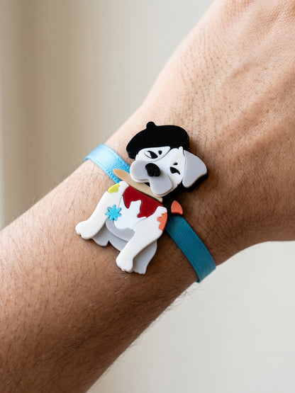 Kids Rakhi for Little Brother, Cute Cartoon Dog Acrylic Charm on Soft Blue Ribbon, Roli, Chawal (425-CHR1-1194-1-2026)