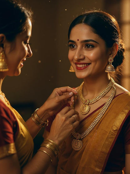 Traditional Temple Jewellery Goddess Lakshmi Design Necklace with Earrings