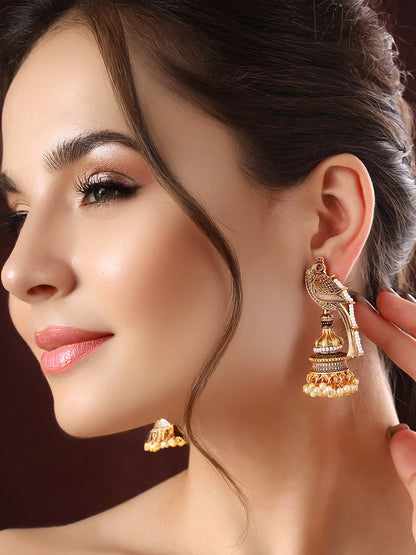Trendy Celebrity Inspired Oxidised Gold Jhumki For Girls & Women | Black Metal Jhumkee Earing Set