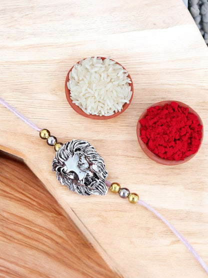 Lucky Jewellery Designer Oxidised Silver Rakhi - Rakshabandhan Lion Design Rakhee Bracelet for Brother/Bhaiya/Bhai/Bhabhi - Pack of 1 (140-CHR1-1175-S-1)