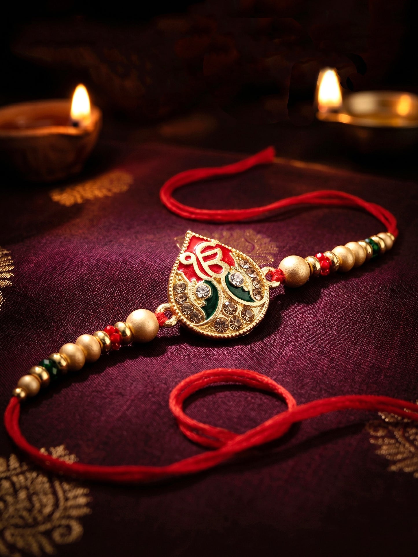 Ek Onkar Matte Gold Beaded Rakhi Set For Brother | Punjabi Sikh Rakhi With Roli Chawal, Card (102-S5R1-SA0177)