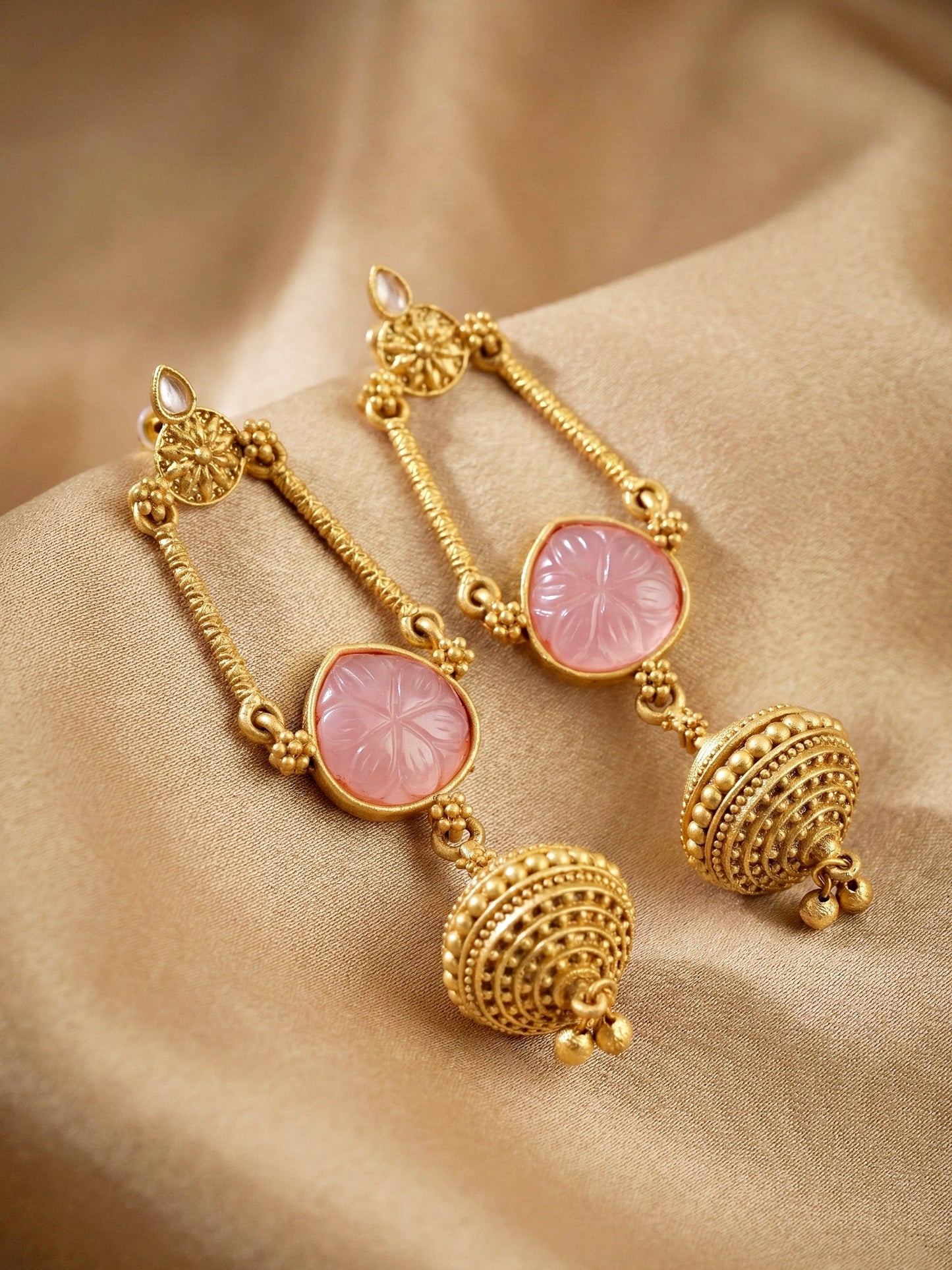 Oxidised Gold Pink Stone Long Dangler Earrings For Girls & Women (370-KEG-13541-PK)