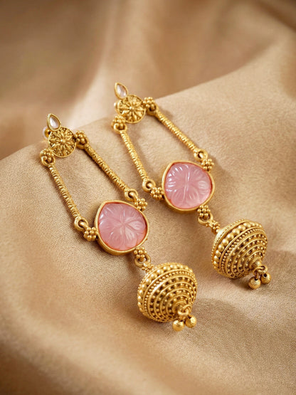 Oxidised Gold Pink Stone Long Dangler Earrings For Girls & Women (370-KEG-13541-PK)