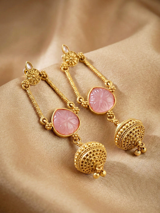 Oxidised Gold Pink Stone Long Dangler Earrings For Girls & Women (370-KEG-13541-PK)