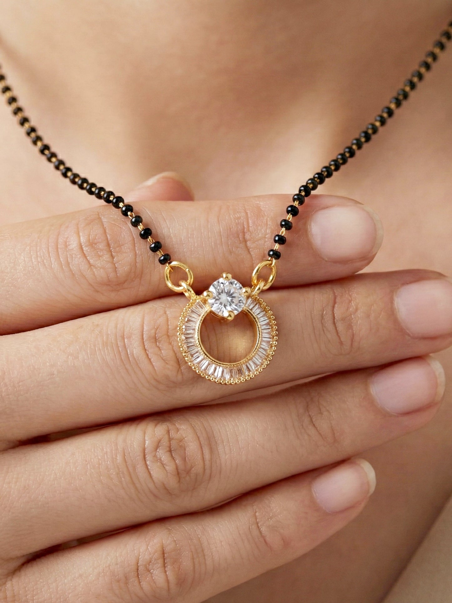 Lucky Jewellery AD Circle Mangalsutra for Women (318-S8MS-2194)