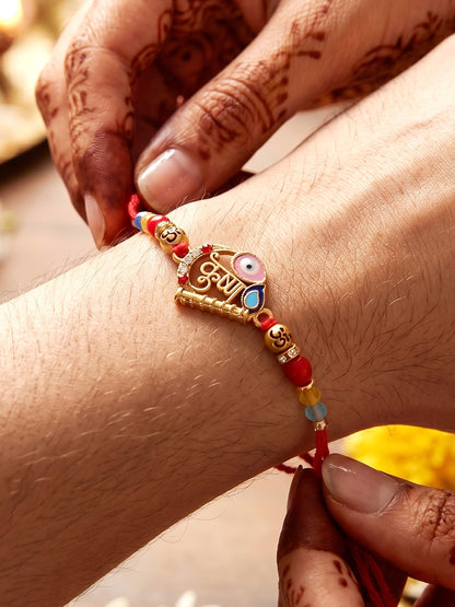 Divine Krishna Bansuri Beaded Rakhi For Brother | Spiritual Set With Roli Chawal & Card (72-S5R1-AR3009)