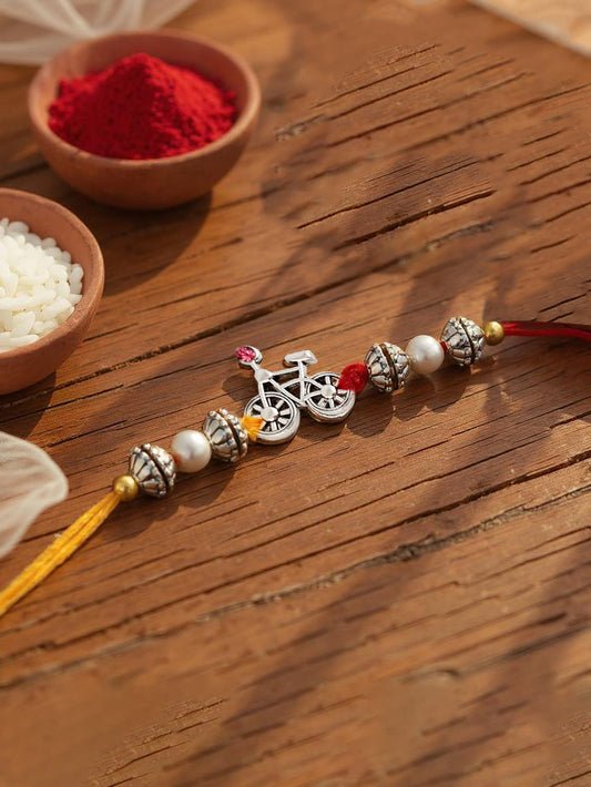 Lucky Jewellery Designer Oxidised Silver Funky Design Rakhi - Rakshabandhan Rakhee Bracelet for Brother/Bhaiya/Bhai/Bhabhi Pack of 1 (36-JPR1-1954-S-1)