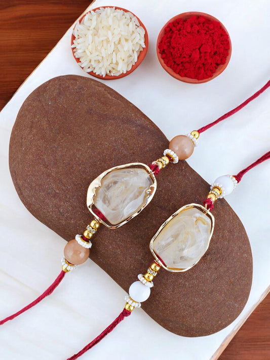 Lucky Jewellery Designer Gold Plated Semi Precious Stone Rakhi - Rakshabandhan Rakhee Bracelet for Brother/Bhaiya/Bhai/Bhabhi - Pack of 2 (240-CHR1-1244-2)