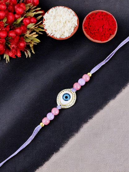 Lucky Jewellery Designer Gold Plated Evil Eye Stone Rakhi - Rakshabandhan Pearl Rakhee Bracelet for Brother Bhaiya Bhai Bhabhi - Pack of 1 (265-CHR1-1191-P-1)