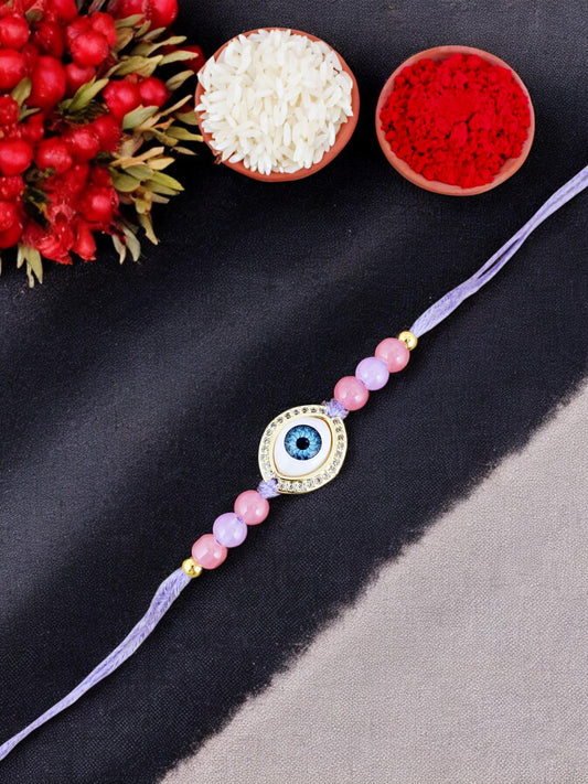 Lucky Jewellery Designer Gold Plated Evil Eye Stone Rakhi - Rakshabandhan Pearl Rakhee Bracelet for Brother Bhaiya Bhai Bhabhi - Pack of 1 (265-CHR1-1191-P-1)