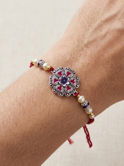 Set of 3 Floral Enamel Rakhi for Brother with Multi & Beads, Roli Chawal & Card (147-CHR1-1966-3-2026)