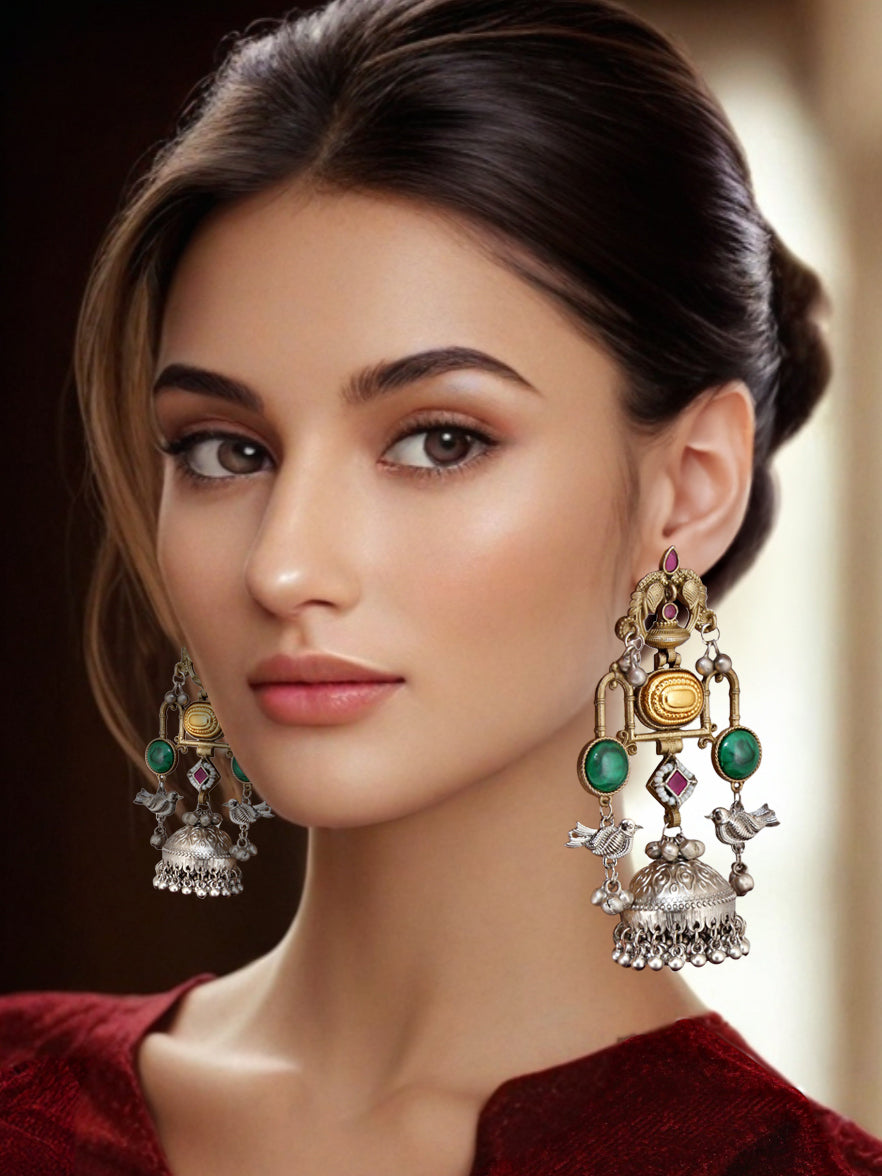 Trendy Celebrity Inspired Oxidised Silver Jhumki For Girls & Women |Black Metal Jhumkee Earring Set