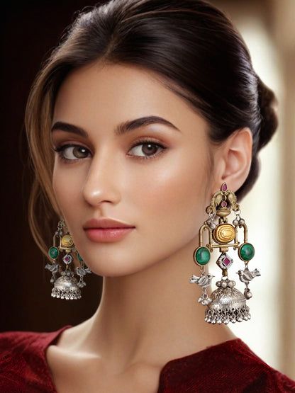 Trendy Celebrity Inspired Oxidised Silver Jhumki For Girls & Women |Black Metal Jhumkee Earring Set