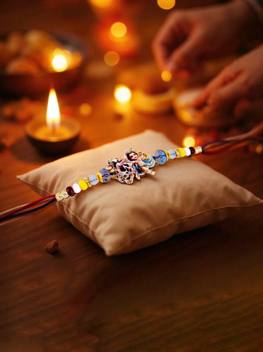 Gold Plated Little Krishna Kids Rakhi Rakshabandhan Religious Rakhee for Bhaiya/Bhabhi - Pack of 1