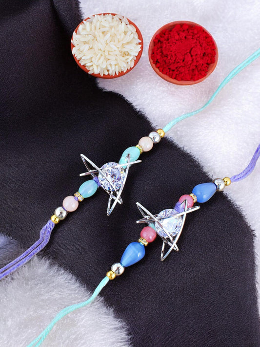 Lucky Jewellery Designer Silver Color Rhinestone Rakhi - Rakshabandhan Rakhee Bracelet for Brother/Bhaiya/Bhai/Bhabhi - Pack of 2 (225-CHR1-1004C-S-2)