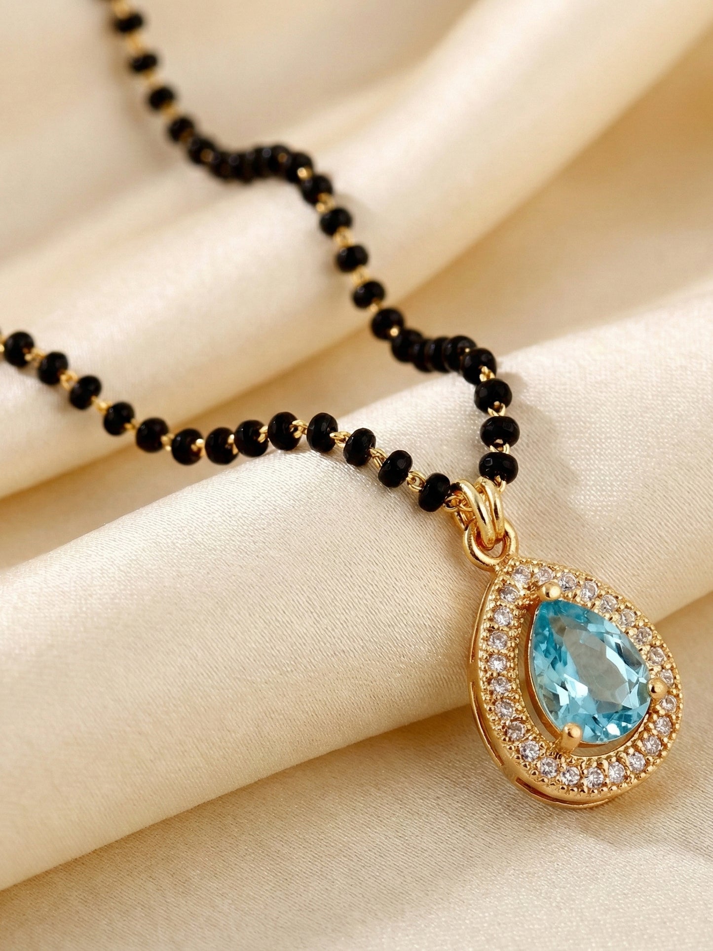 Lucky Jewellery Blue Stone AD Mangalsutra for Women (113-CHMS-1279-F)