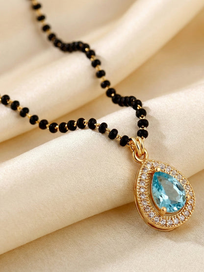 Lucky Jewellery Blue Stone AD Mangalsutra for Women (113-CHMS-1279-F)