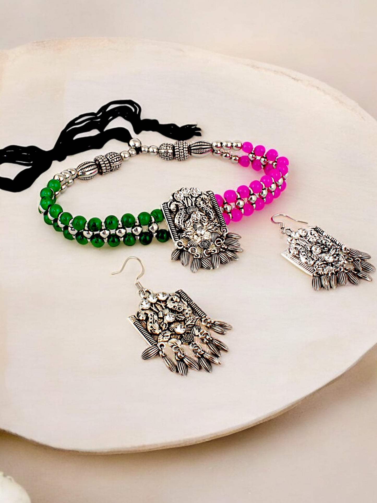 Navratri, Dandiya Garba Festival Jewellery Beads Choker Necklace with Earring