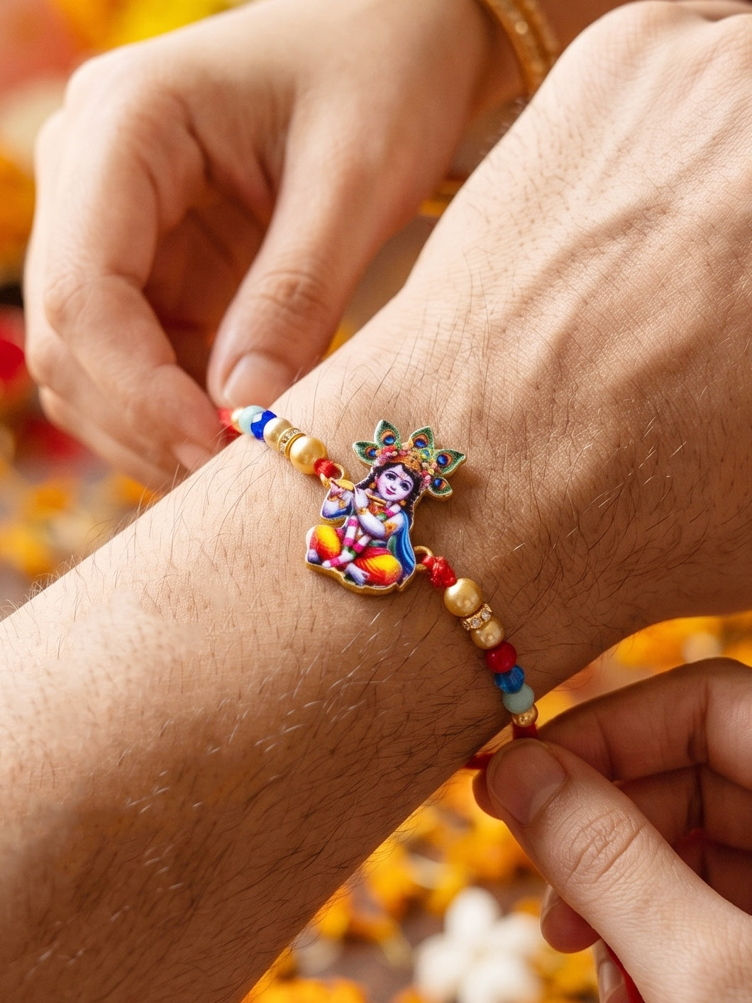 Spiritual Little Krishna Beaded Rakhi Set For Raksha Bandhan (84-S5R1-JCP0323)