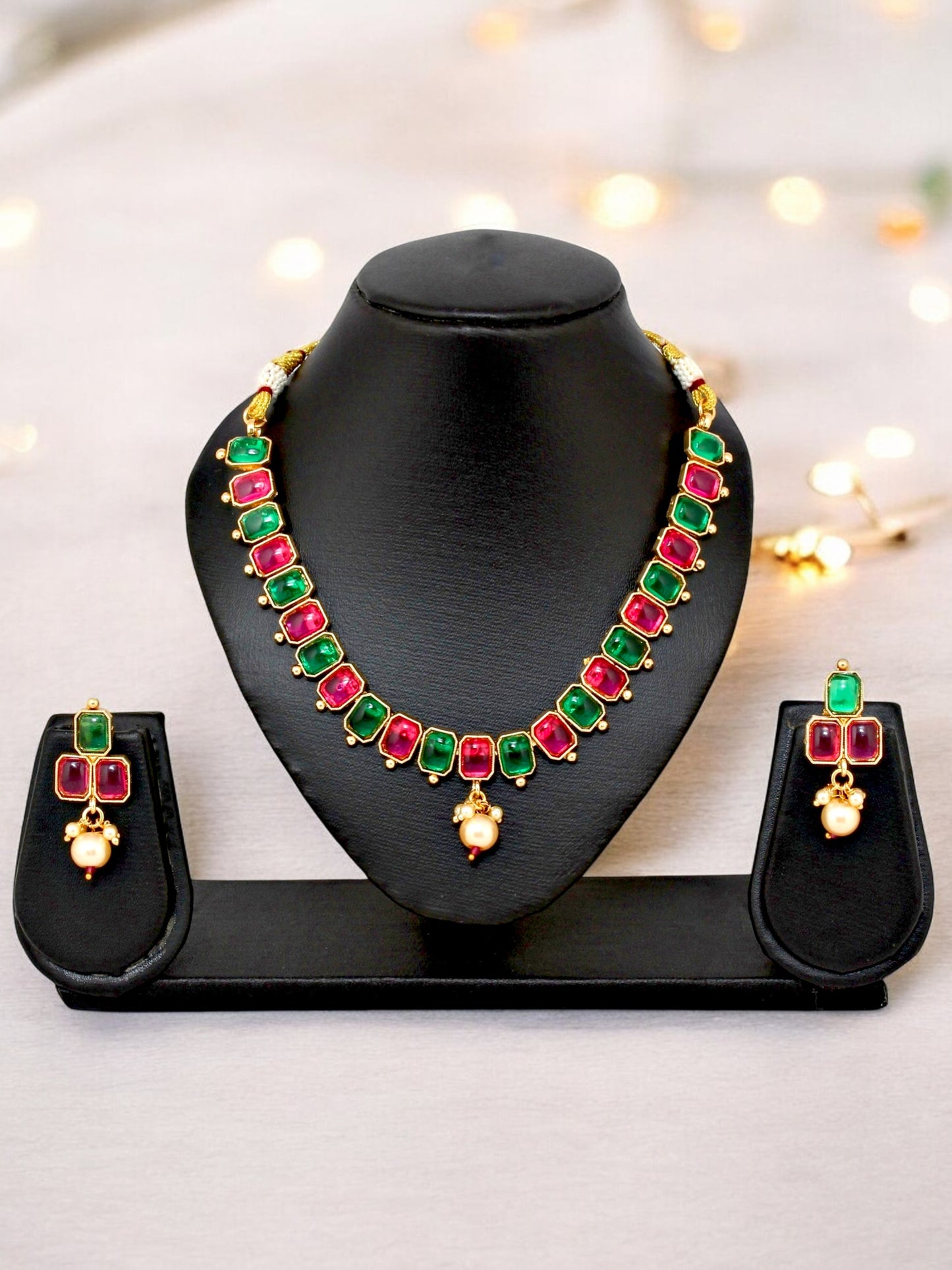Gold Plated Choker Necklace Set with Earrings for Women & Girls