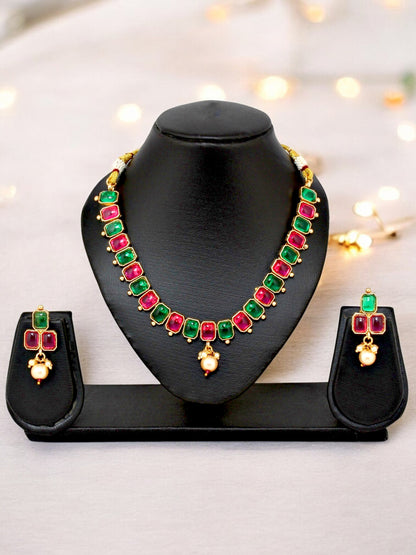 Gold Plated Choker Necklace Set with Earrings for Women & Girls