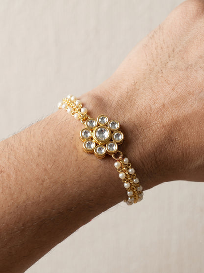LUCKY JEWELLERY Traditional Rakhi for Brother/Bhaiya – Gold Plated Red Thread Rakshabandhan Rakhie White Stones for Bhai/Bhabhi (Pack of 2) – Fancy Rakhee Bracelet Rakshasutra (198-L1R1-26-W-2-2026)