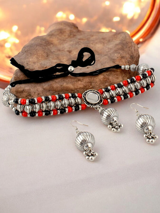 Navratri, Dandiya Garba Festival Jewellery Beads Choker Necklace with Earring