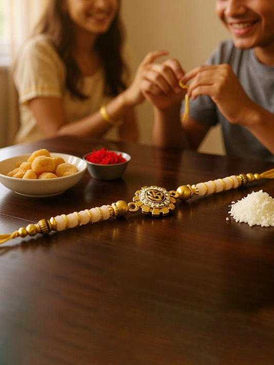 Gold Plated Religious Rakhi Rakshabandhan Om Design Rakhee for Brother/Bhaiya/Bhai/Bhabhi Pack of 1