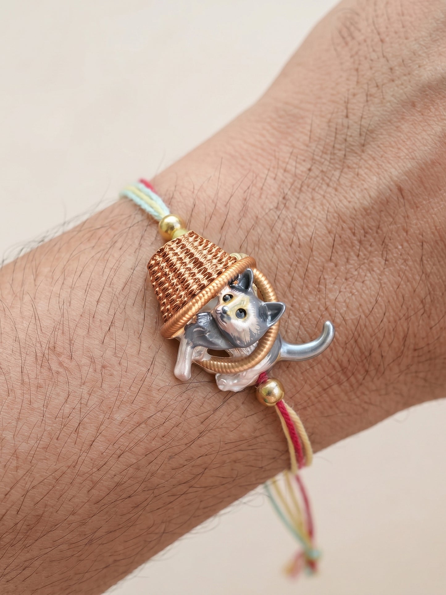 Kids Cute Kitten in Basket Rakhi for Brother with Metallic Beads, Roli Chawal & Card (225-CHR1-1314-1-2026)