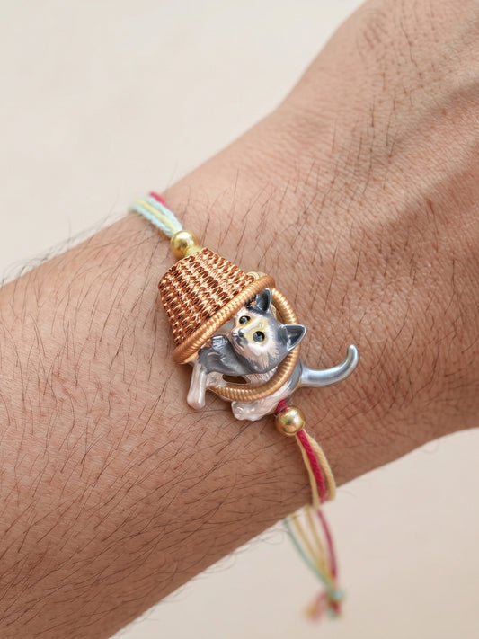Kids Cute Kitten in Basket Rakhi for Brother with Metallic Beads, Roli Chawal & Card (225-CHR1-1314-1-2026)