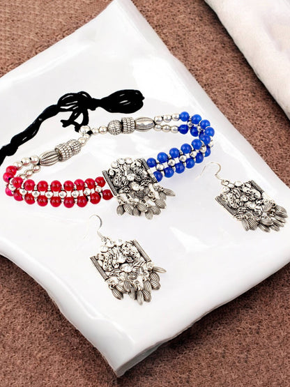 Navratri, Dandiya Garba Festival Jewellery Beads Choker Necklace with Earring