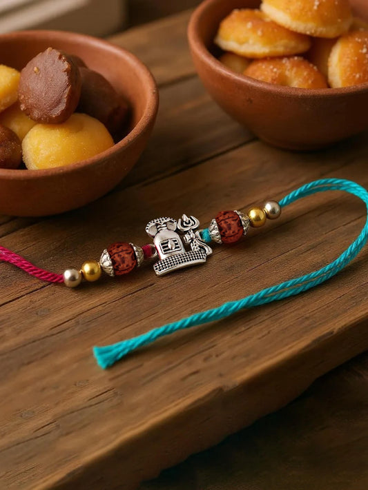 Lucky Jewellery Designer Oxidised Silver Religious Shiva Rakhi - Rakshabandhan Immitation Rudraksh Rakhee Bracelet for Brother/Bhaiya/Bhai/Bhabhi - Pack of 2 (72-JPR1-1963-S-2)