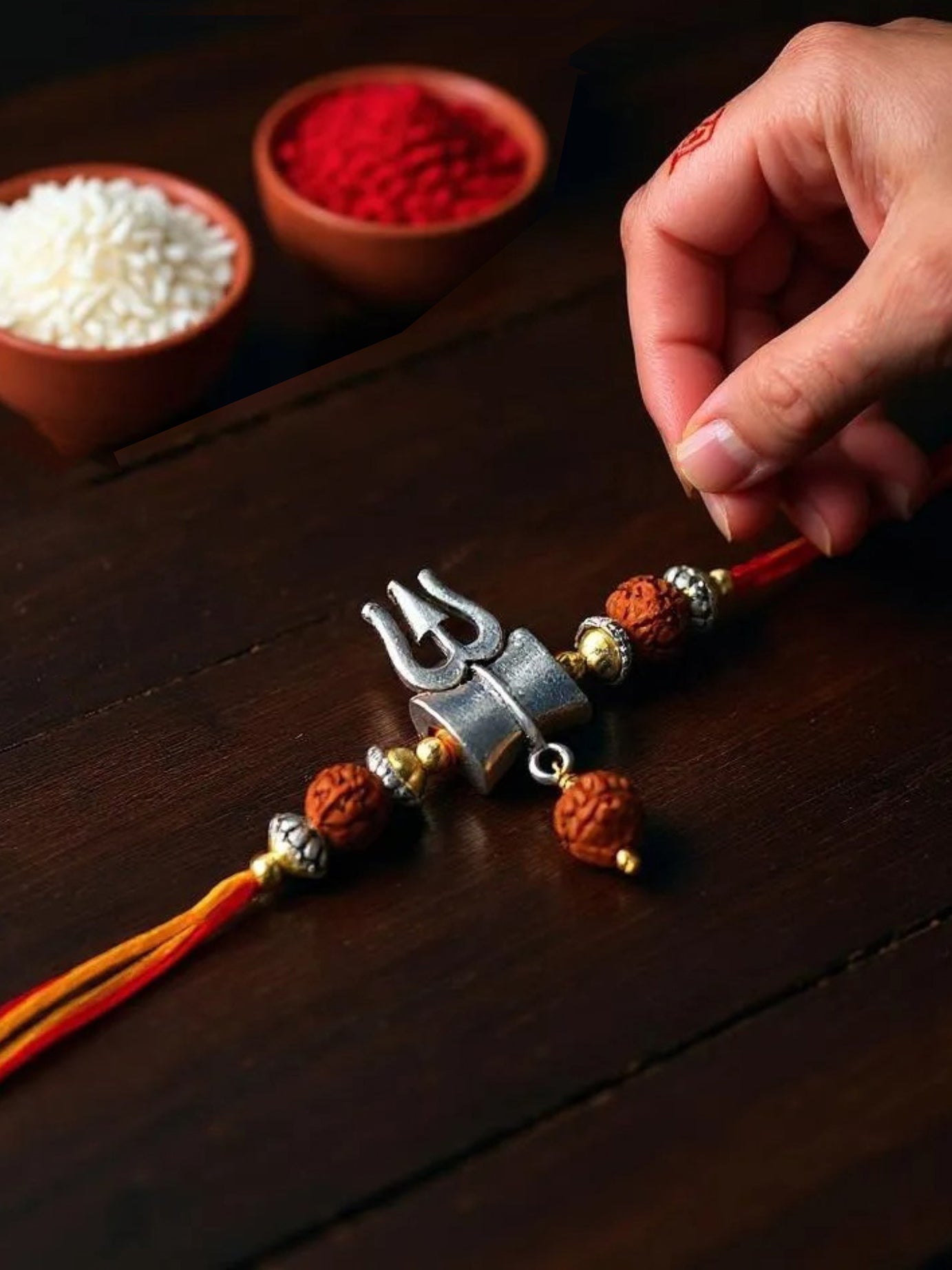 Lucky Jewellery Designer Oxidised Silver Religious Shiva Rakhi - Rakshabandhan Immitation Rudraksh Rakhee Bracelet for Brother/Bhaiya/Bhai/Bhabhi - Pack of 1 (78-JPR1-1972-S-1)